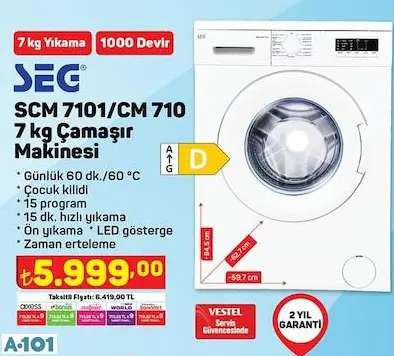SEG 7 KG ÇAMAŞIR MAKİNESİ SEG 7 KG ÇAMAŞIR MAKİNESİ